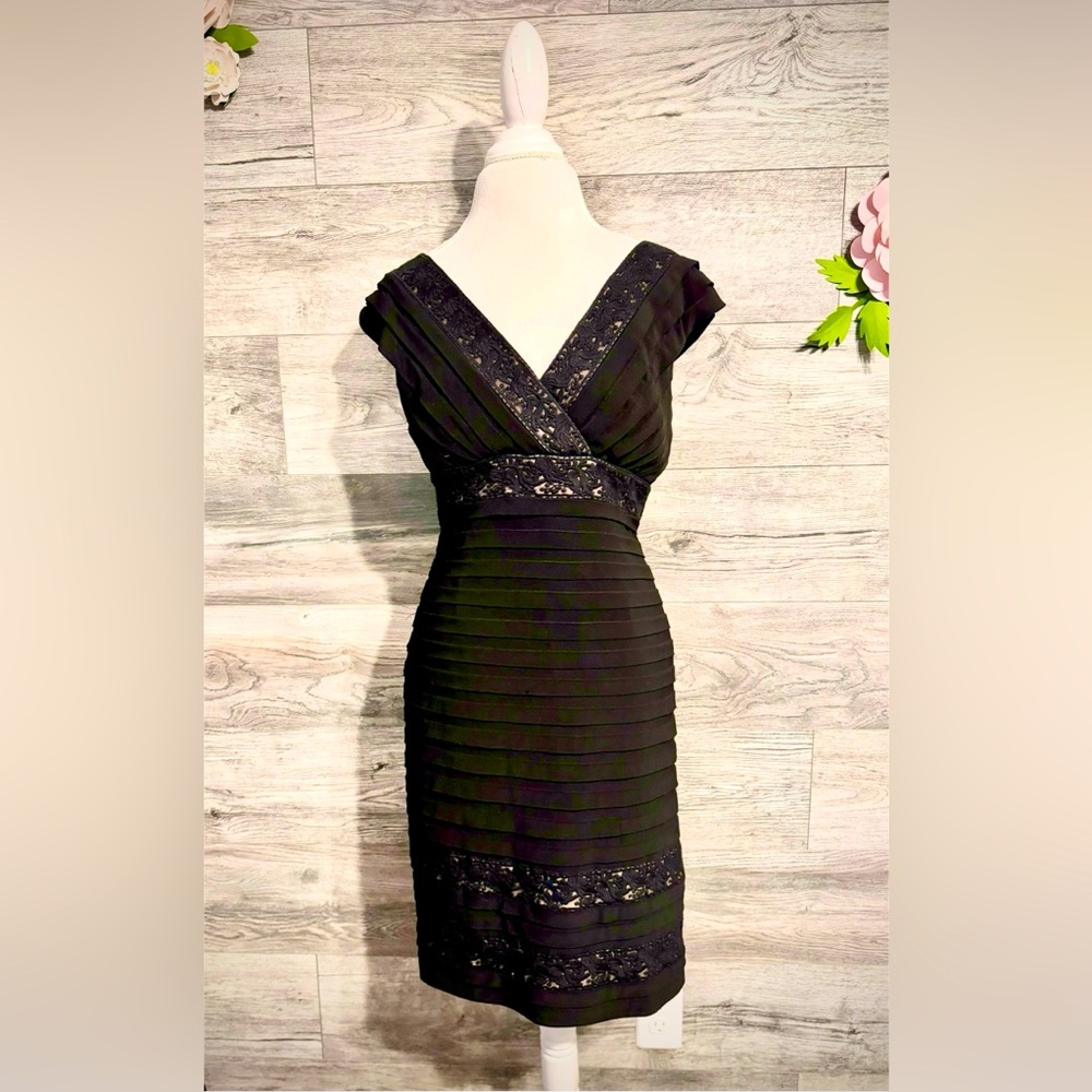Adrianna Papell Ruffled Black Lace Bodycon Dress